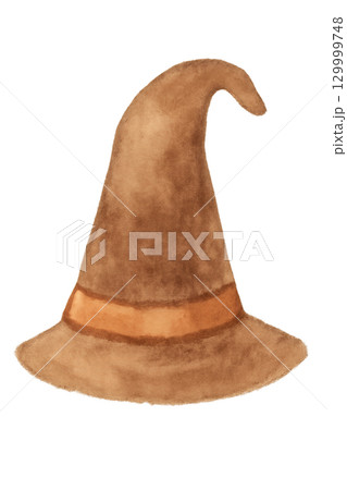とんがり帽子の水彩イラスト 魔女の帽子キャラクター素材 129999748
