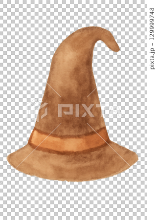 とんがり帽子の水彩イラスト 魔女の帽子キャラクター素材 129999748