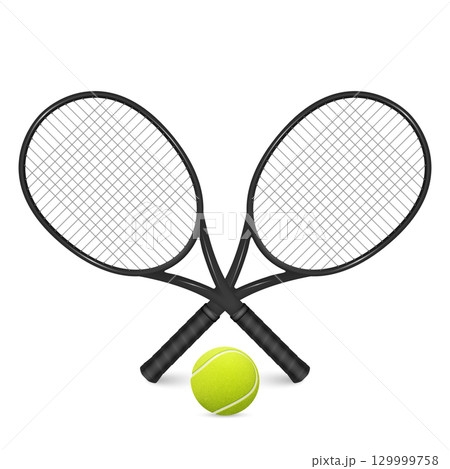 Vector 3d Black Tennis Rackets and Ball Set....のイラスト素材 [129999758] - PIXTA