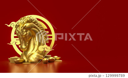 The Gold Year of horse for Chinese New year or holiday concept 3d Rendering. The Gold Year of horse for Chinese New year or holiday concept 3d Rendering. 129999789