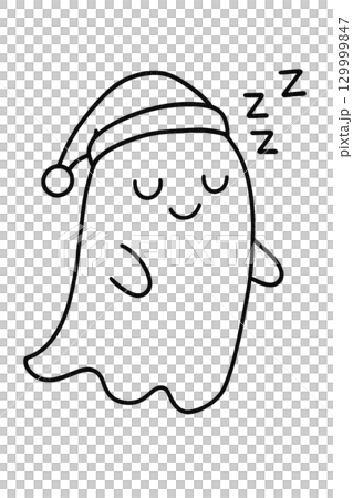 可愛的睡鬼插畫萬聖節線描素材 129999847