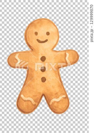 Gingerbread cookie human-shaped watercolor illustration 129999870