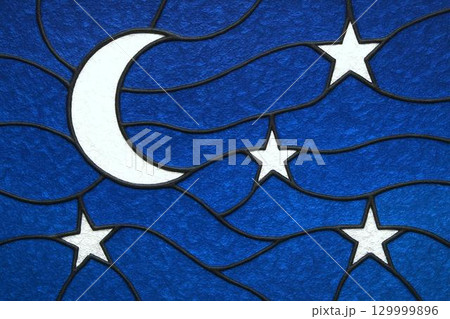 ステンドグラス風テクスチャ 幾何学・自然・カラフルデザイン背景 129999896