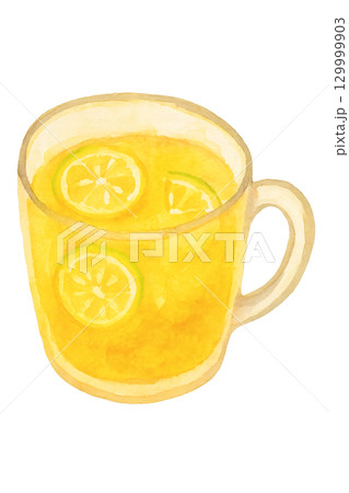 柚子の輪切りが入ったホット柚子茶　水彩クリップアート 129999903