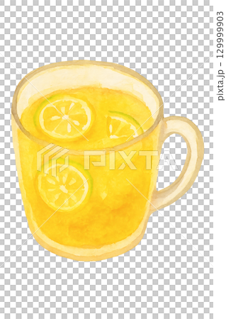 柚子の輪切りが入ったホット柚子茶　水彩クリップアート 129999903