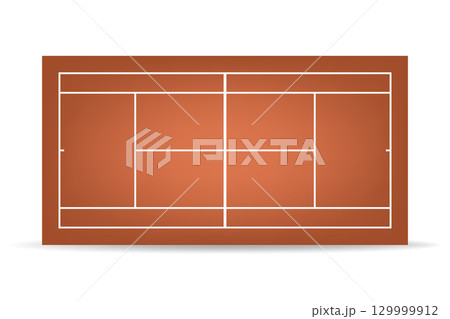 Vector Tennis Court, Top View. Realistic Clay Tennis Court Illustration. Professional Tennis Ground Icon. Tennis Field Surface, Training Arena Design Template 129999912