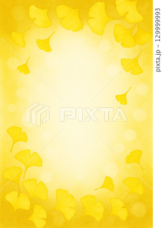 銀杏の葉フレーム 秋の縦長背景イラスト 129999993