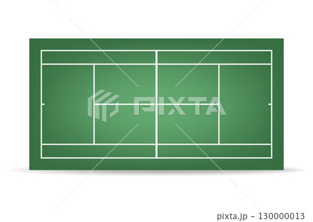 Vector Green Tennis Court, Top View. Realistic Clay Tennis Court Illustration. Professional Tennis Ground Icon. Tennis Field Surface, Training Arena Design Template 130000013