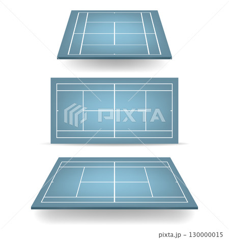 Vector Blue Tennis Court Set. Professional Tennis Court Icon. Sports Ground Design Template. Isolated Tennis Courts, Training Surface, Tournament Clipart 130000015