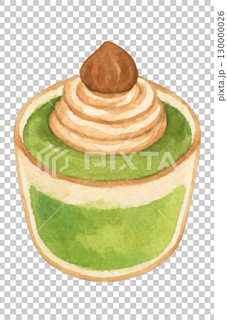 Chestnut and Matcha Mont Blanc-style dessert watercolor illustration PNG transparent background 130000026