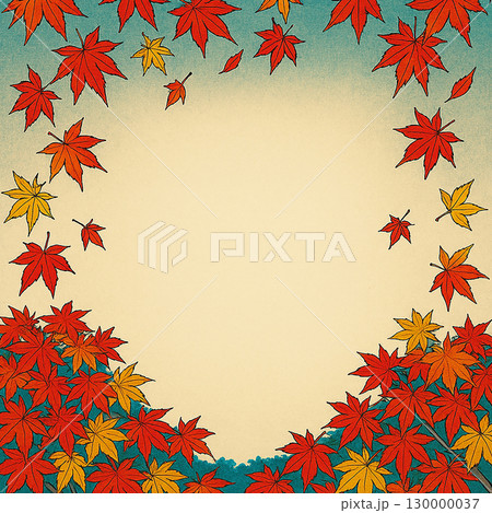 紅葉の浮世絵風フレーム背景イラスト 130000037