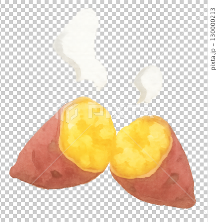 湯気の立つ焼き芋の水彩イラスト PNG透過背景 130000213