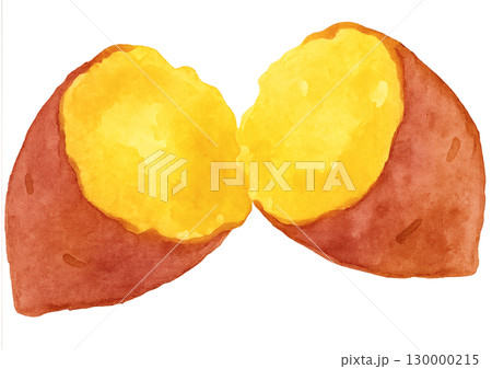 焼きたての黄金さつまいも 水彩イラスト 背景透過PNG 130000215