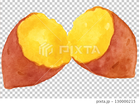 焼きたての黄金さつまいも 水彩イラスト 背景透過PNG 130000215