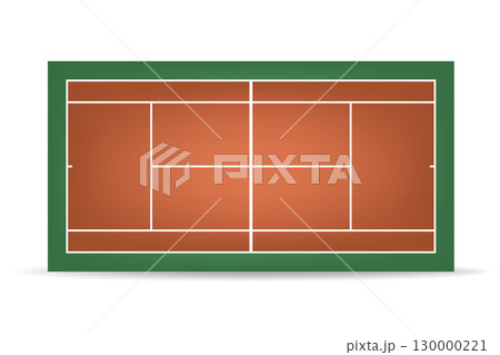 Vector Green and Brown Tennis Court, Top View. Realistic Clay Tennis Court Illustration. Professional Tennis Ground Icon. Tennis Field Surface, Training Arena Design Template 130000221