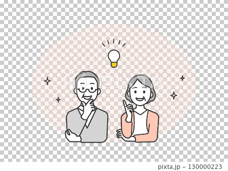 中年夫婦がアイデアをひらめくイラスト 130000223