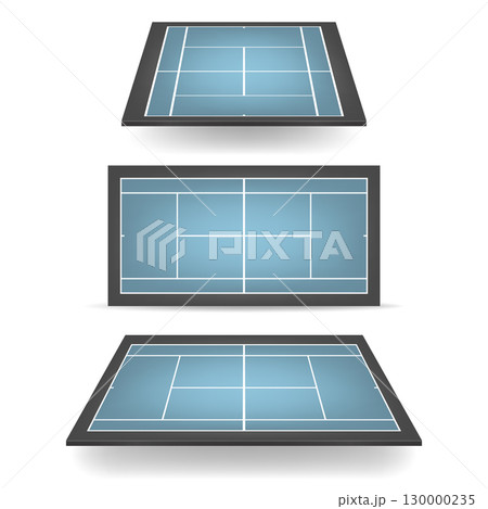Vector Blue and Black Tennis Court Set. Professional Tennis Court Icon. Sports Ground Design Template. Isolated Tennis Courts, Training Surface, Tournament Clipart 130000235