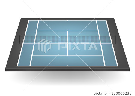 Vector Blue Tennis Court with Net. Realistic Clay Tennis Court Illustration. Professional Tennis Ground Icon. Tennis Field Surface, Training Arena Design Template 130000236
