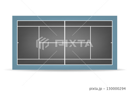 Vector Blue and Black Tennis Court, Top View. Realistic Clay Tennis Court Illustration. Professional Tennis Ground Icon. Tennis Field Surface, Training Arena Design Template 130000294
