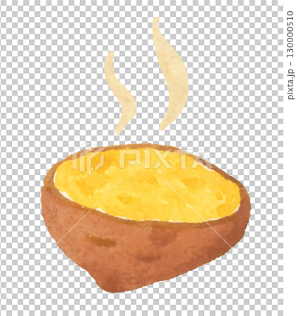 Baked sweet potato cut in half watercolor illustration PNG transparent background 130000510