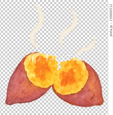 ホクホクの焼き芋 水彩イラスト PNG透過背景 130000512
