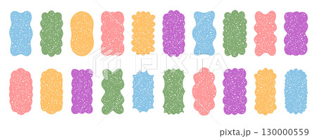 Groovy colorful crayon rectangle border set forms a wavy frame in retro y2k sketch style. Doodle shading and chalk background add modern graphic details, perfect as a playful accent and decoration. 130000559