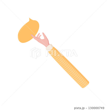 Colorful cartoon hand with chat bubble. Simple symbol of communication, gesture, and message exchange. Abstract metaphor for social connection in modern flat style. 130000749