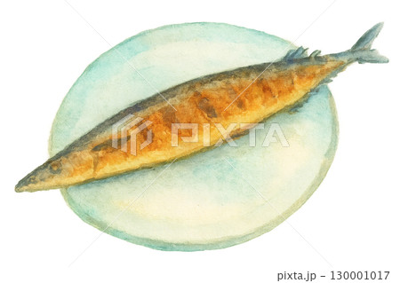 焼き魚 サンマ 水彩イラスト PNG透過背景 焼き魚 サンマ 水彩イラスト PNG透過背景 130001017