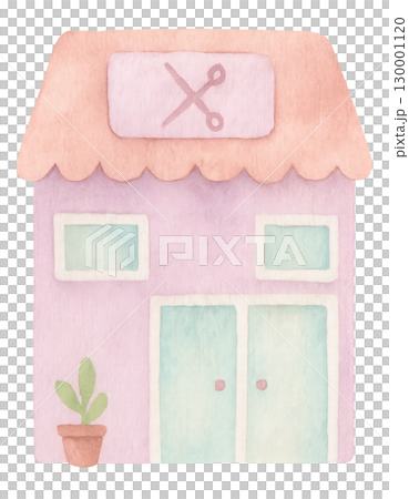 美容院外觀水彩插畫PNG透明背景 美容院外觀水彩插畫PNG透明背景 130001120