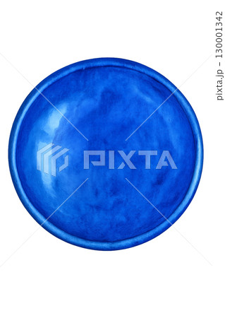 コバルトブルーの陶器皿 水彩イラスト PNG 透過背景 130001342