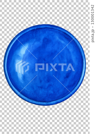 コバルトブルーの陶器皿 水彩イラスト PNG 透過背景 130001342