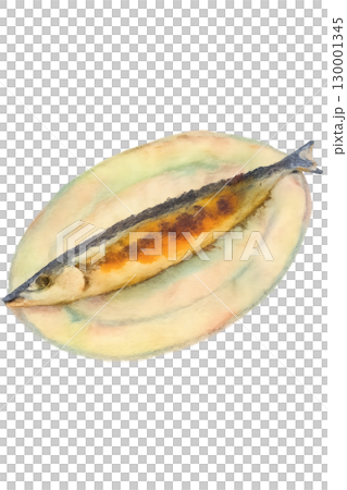 Grilled saury watercolor illustration PNG transparent background 130001345