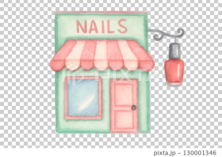 Nail salon building watercolor illustration PNG transparent background Nail salon building watercolor illustration PNG transparent background 130001346
