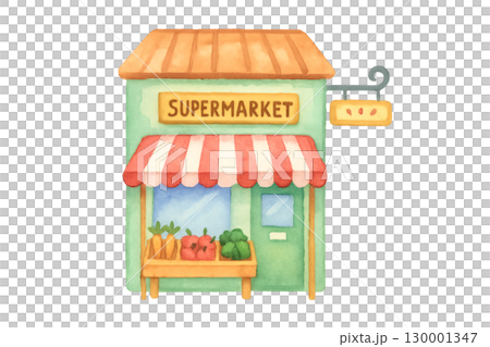 Supermarket building watercolor illustration PNG transparent background Supermarket building watercolor illustration PNG transparent background 130001347