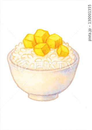 さつまいもご飯 水彩イラスト PNG透過背景 130001355