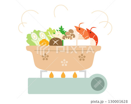 カセットコンロで調理しているお鍋のイラスト 130001628