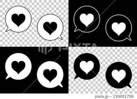 Simple speech bubble set, heart mark, black and white Simple speech bubble set, heart mark, black and white 130001706