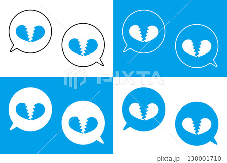 シンプルな吹き出し セット 割れたハートマーク 水色 130001710