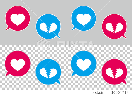 簡單的語音氣泡設定有兩個心形標記,彩色、紅色和藍色 簡單的語音氣泡設定有兩個心形標記,彩色、紅色和藍色 130001715