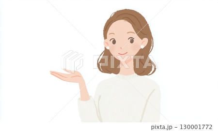 白い服の日本人女性が胸に手を当ててほほえむポートレート 白い服の日本人女性が胸に手を当ててほほえむポートレート 130001772