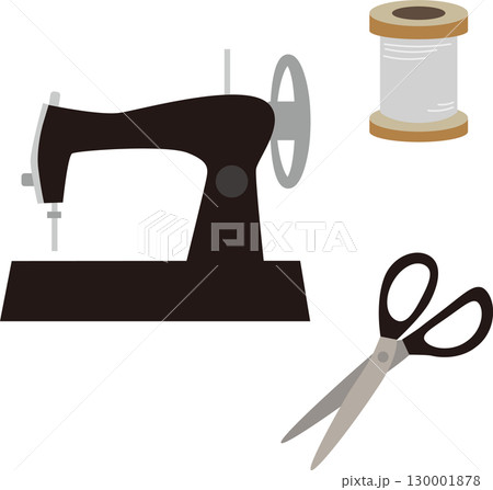 ミシンと裁縫道具のイラスト素材セット 130001878