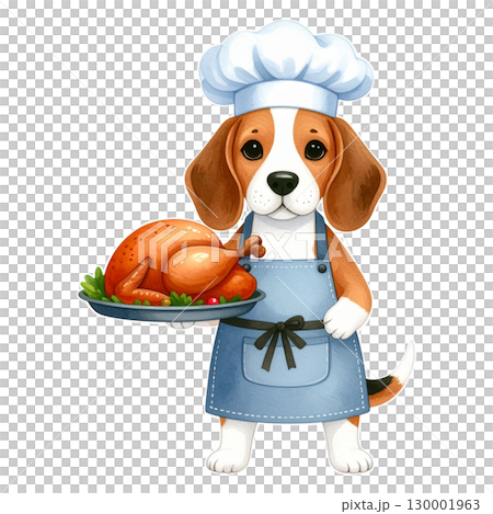 比格犬廚師拿著一隻烤火雞慶祝感恩節 1 / 傳單或海報材料 130001963