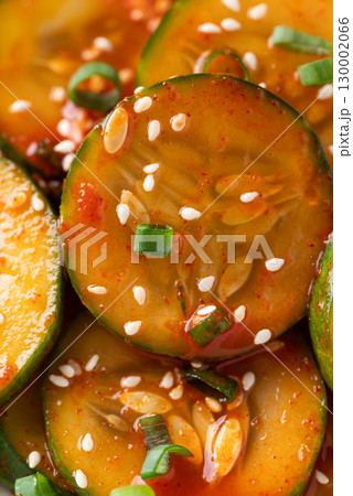Close up of Korean cucumber salad (Oi muchim), Korean side dish Close up of Korean cucumber salad (Oi muchim), Korean side dish 130002066