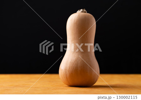 Fresh butternut squash pumpkin on orange and black background, Vegetable in Autumn season 130002115