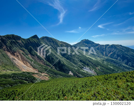 上富良野岳から望む富良野岳と三峰山、大雪山系の雄大な夏の山並み 上富良野岳から望む富良野岳と三峰山、大雪山系の雄大な夏の山並み 130002120