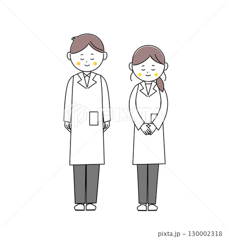 おじぎをする白衣姿の男女の全身イラスト 130002318