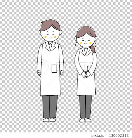 おじぎをする白衣姿の男女の全身イラスト 130002318