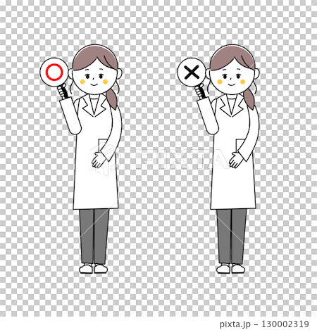 マルとバツの札を持つ女医のイラスト 130002319
