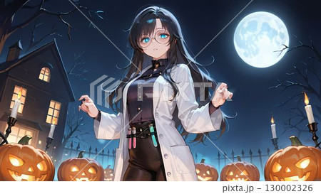 ハロウィンとマッドサイエンティストの衣装を着た女性のイラスト 130002326