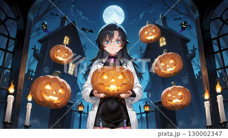 ハロウィンとマッドサイエンティストの衣装を着た女性のイラスト ハロウィンとマッドサイエンティストの衣装を着た女性のイラスト 130002347